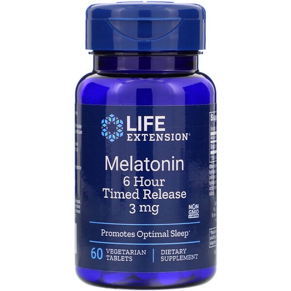 Life Extension, Melatonin, 6 Hour Timed Release, 3 mg, 60 Vegetarian Tablets