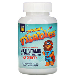 Vitables, Chewable Multi-Vitamins with Probiotics & Enzymes for Children, Assorted Fruit Flavors, 120 Vegetarian Tablets