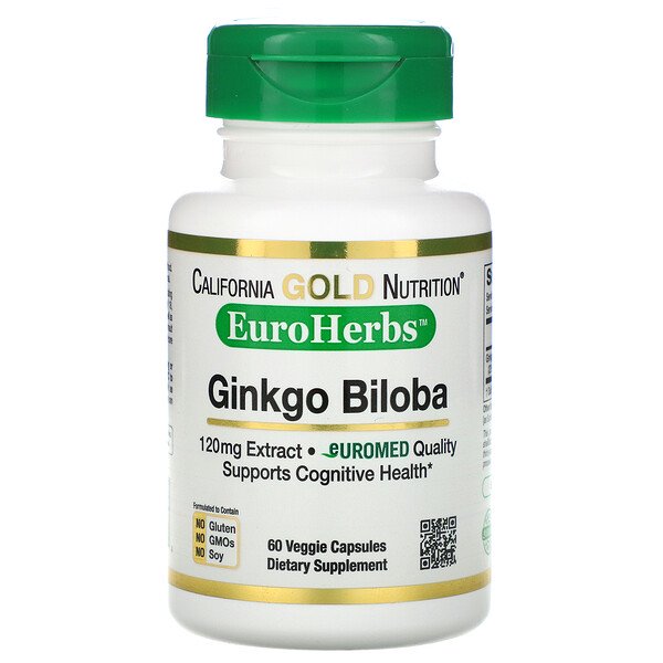 California Gold Nutrition, Ginkgo Biloba Extract, EuroHerbs, European Quality, 120 mg, 60 Veggie Caps