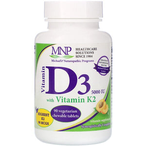 Michael's Naturopathic, Vitamin D3 with Vitamin K2, Natural Apricot Flavor, 5,000 IU, 90 Vegetarian Chewable Tablets