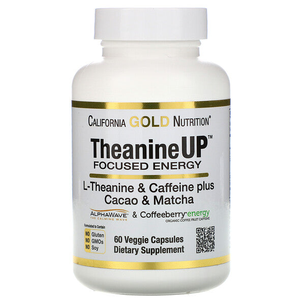 California Gold Nutrition, TheanineUP Focused Energy, L-Theanine & Caffeine, 60 Veggie Capsules