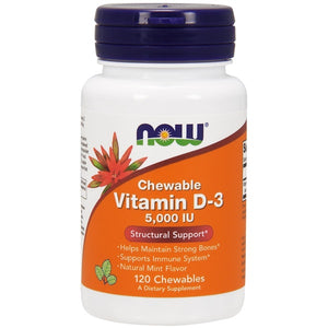 Now Foods, Chewable Vitamin D-3, Natural Mint Flavor, 5,000 IU, 120 Chewables