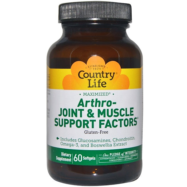 Country Life, Maximized Arthro-Joint & Muscle Support Factors, 60 Softgels