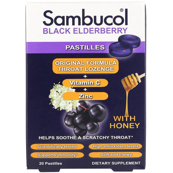 Sambucol, Black Elderberry Pastilles with Honey, 20 Pastilles