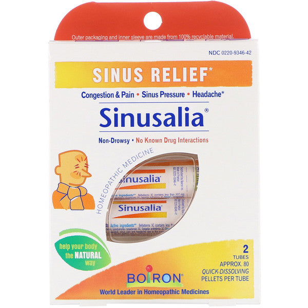 Boiron, Sinusalia, Sinus Relief, 2 Tubes, Approx. 80 Quick-Dissolving Pellets Each