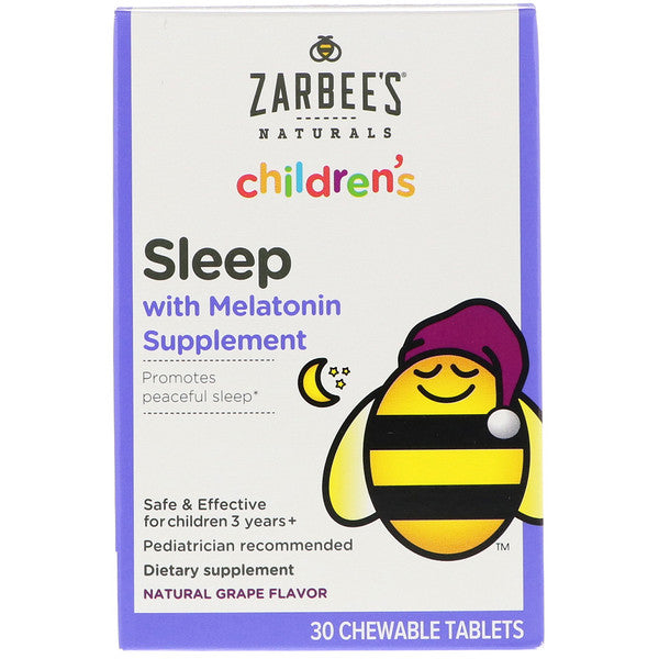 Zarbee's, Children's, Sleep with Melatonin Supplement, For Children 3 Years +, Natural Grape Flavor, 30 Chewable Tablets