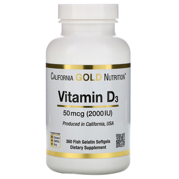 California Gold Nutrition, Vitamin D3, 50 mcg (2,000 IU), 360 Fish Gelatin Softgels