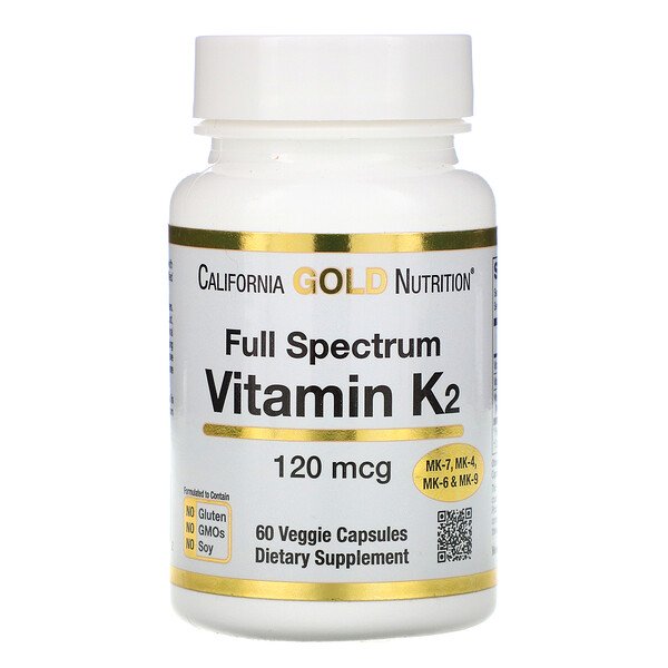 California Gold Nutrition, Vitamin K2 (as MK-4, MK-6, MK-7, MK-9), 120 mcg, 60 Veggie Capsules