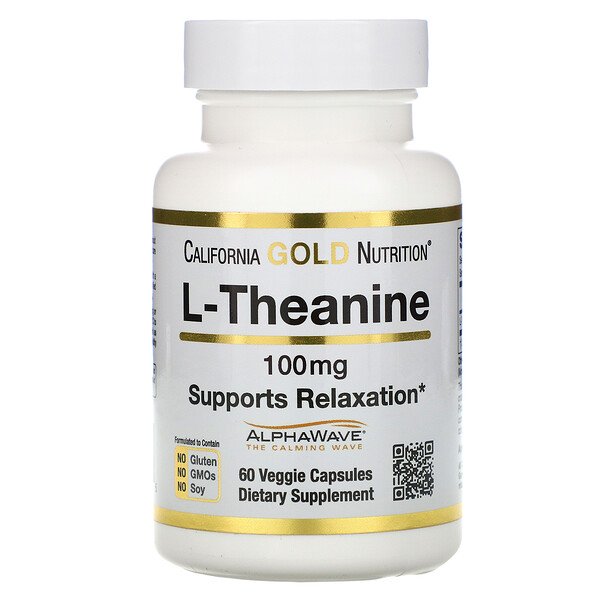 California Gold Nutrition, L-Theanine, AlphaWave, Supports Relaxation, Calm Focus, 100 mg, 60 Veggie Capsules