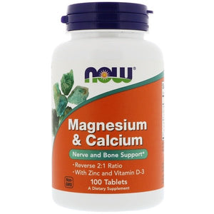 Now Foods, Magnesium & Calcium, Reverse 2:1 Ratio with Zinc and Vitamin D-3, 100 Tablets