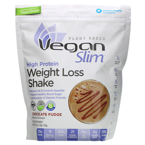 VeganSmart, Vegan Slim, High Protein Weight Loss Shake, Chocolate Fudge, 1.6 lb (728 g)