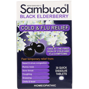 Sambucol, Black Elderberry, Cold & Flu Relief, 30 Quick Dissolve Tablets