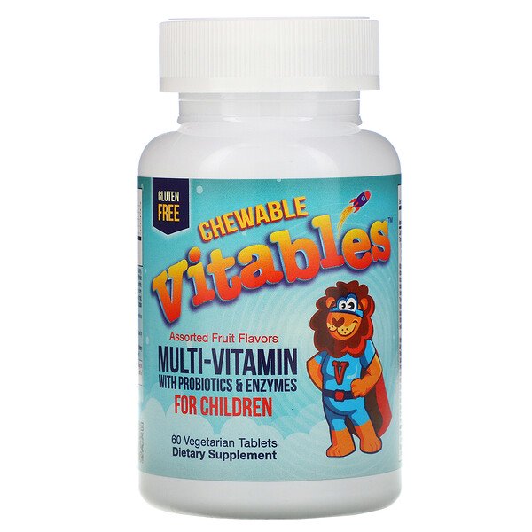 Vitables, Chewable Multi-Vitamins with Probiotics & Enzymes for Children, Assorted Fruit Flavors, 60 Vegetarian Tablets