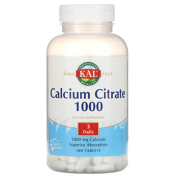 KAL, Calcium Citrate 1000, 1000 mg, 180 Tablets