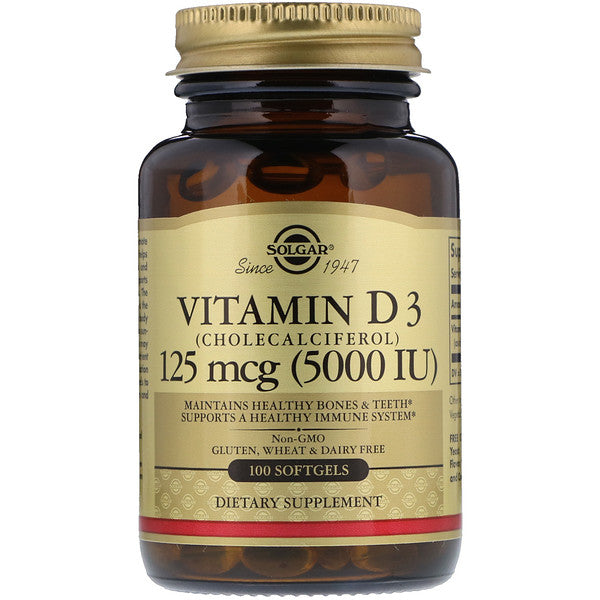 Solgar, Vitamin D3 (Cholecalciferol), 125 mcg (5,000 IU), 100 Softgels