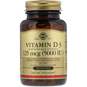 Solgar, Vitamin D3 (Cholecalciferol), 125 mcg (5,000 IU), 100 Softgels