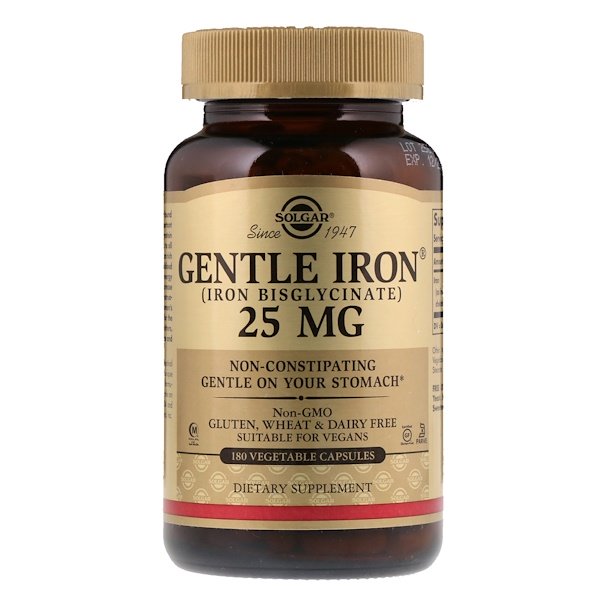 Solgar, Gentle Iron, 25 mg, 180 Vegetable Capsules