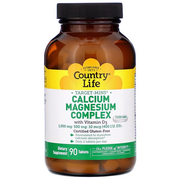 Country Life, Target-Mins Calcium Magnesium Complex with Vitamin D3, 90 Tablets