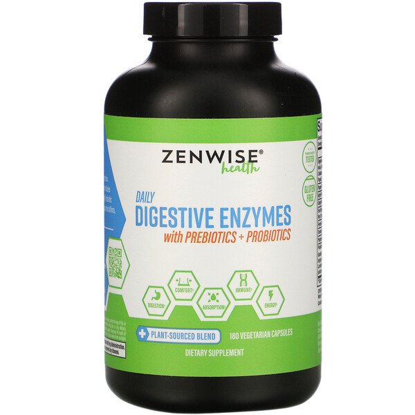 Zenwise Health, Daily Digestive Enzymes with Prebiotics + Probiotics, 180 Vegetarian Capsules