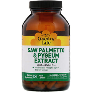 Country Life, Saw Palmetto & Pygeum Extract, 180 Vegan Capsules