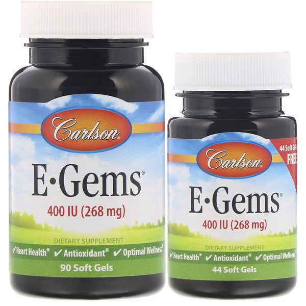 Carlson Labs, E-Gems, 268 mg (400 IU), 2 Bottles, 90 Softgels + 44 Soft Gels