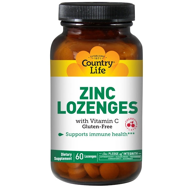 Country Life, Zinc Lozenges with Vitamin C, Cherry, 60 Lozenges