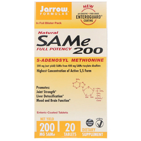 Jarrow Formulas, Natural SAM-e (S-Adenosyl-L-Methionine) 200, 200 mg, 20 Enteric-Coated Tablets