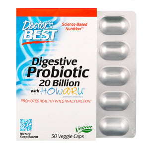 Doctor's Best, Digestive Probiotic with Howaru, 20 Billion CFU, 30 Veggie Caps