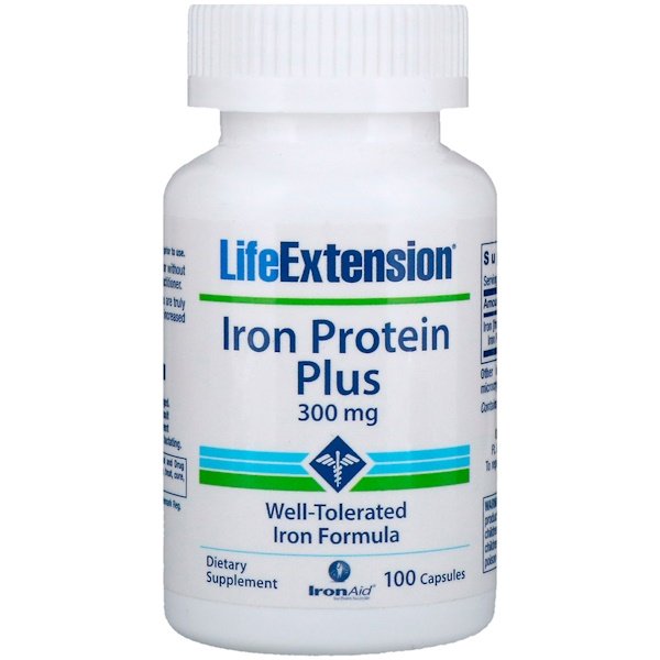 Life Extension, Iron Protein Plus, 300 mg, 100 Capsules