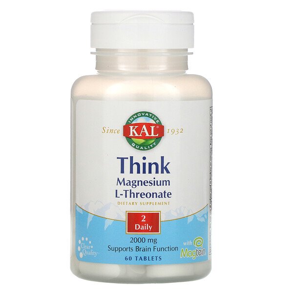 KAL, Think Magnesium L-Threonate, 2,000 mg, 60 Tablets