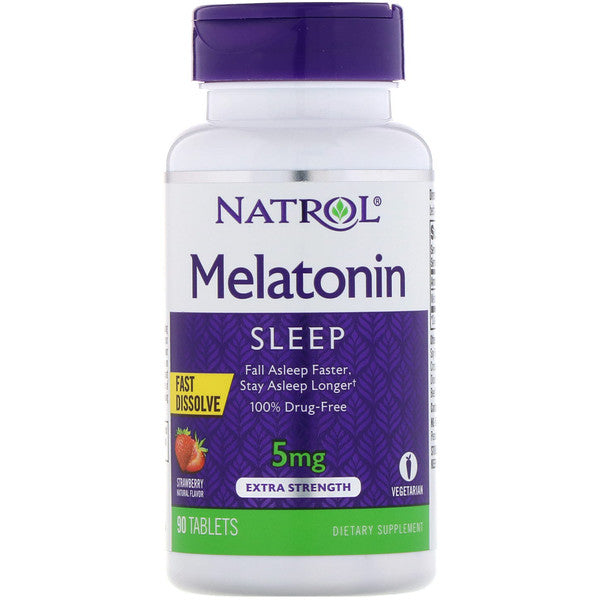 Natrol, Melatonin, Fast Dissolve, Extra Strength, Strawberry, 5 mg, 90 Tablets