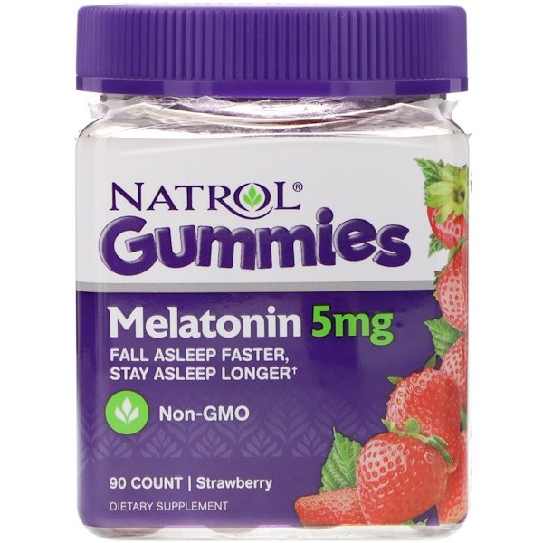 Natrol, Gummies, Melatonin, Strawberry, 5 mg, 90 Count