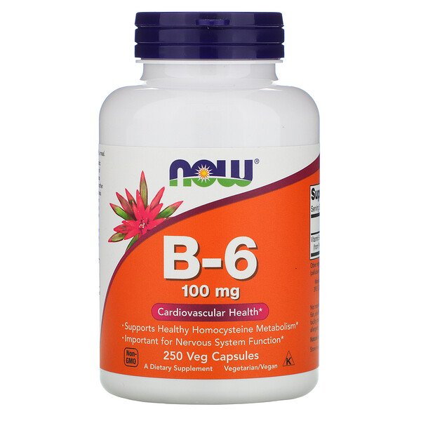 Now Foods, B-6, 100 mg, 250 Capsules