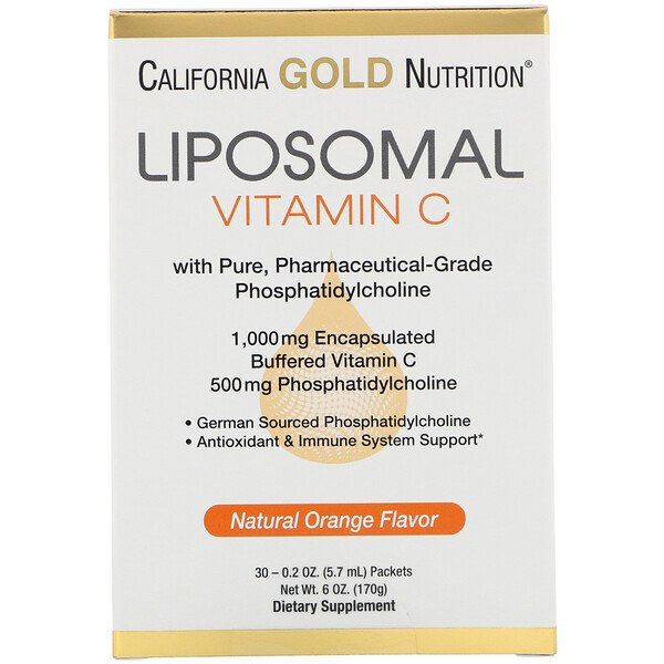 California Gold Nutrition, Liposomal Vitamin C, Natural Orange Flavor, 1000 mg, 30 Packets, 0.2 oz (5.7 ml) Each