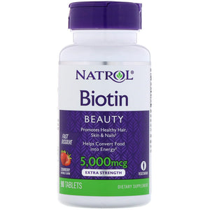 Natrol, Biotin, Strawberry, 5,000 mcg, 90 Tablets