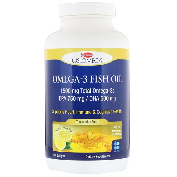 Oslomega, Norwegian Omega-3 Fish Oil, Lemon Flavor, 180 Fish Gelatin Softgels