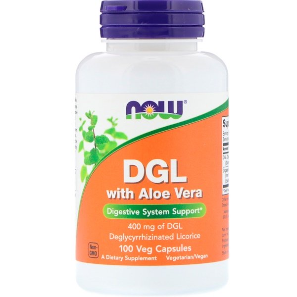 Now Foods, DGL with Aloe Vera, 400 mg, 100 Veg Capsules