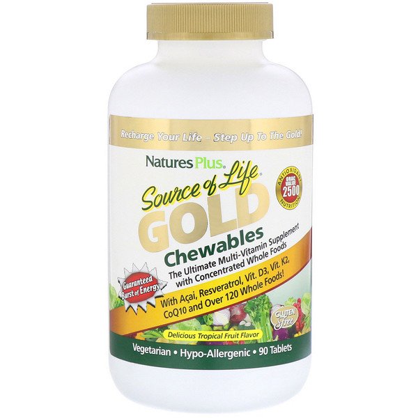 Nature's Plus, Source of Life, Gold Chewables, Delicious Tropical Fruit Flavor, 90 Tablets