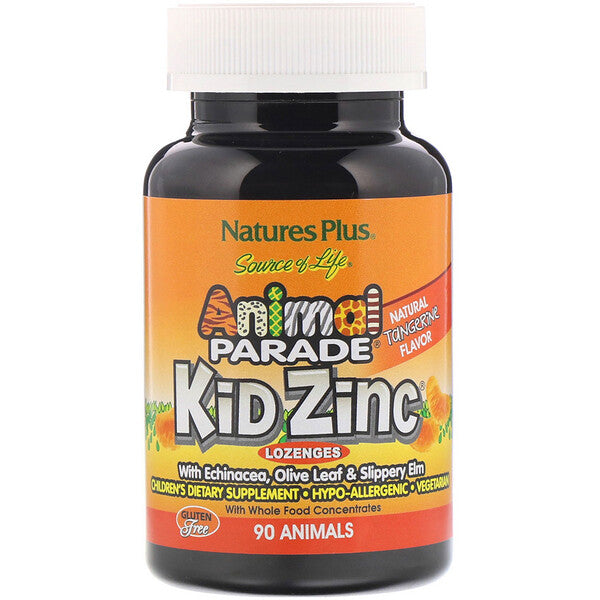 Nature's Plus, Source of Life, Animal Parade, Kid Zinc Lozenges, Natural Tangerine Flavor, 90 Animal-Shaped Lozenges