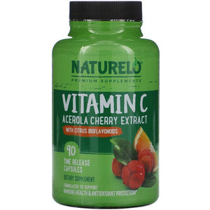 NATURELO, Vitamin C, Acerola Cherry Extract with Citrus Bioflavonoids, 90 Time Release Capsules