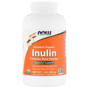 Now Foods, Certified Organic Inulin, Prebiotic Pure Powder, 1 lb (454 g)