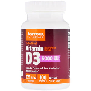 Jarrow Formulas, Vitamin D3, Cholecalciferol, 5,000 IU, 100 Softgels