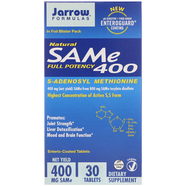Jarrow Formulas, Natural SAM-e (S-Adenosyl-L-Methionine) 400, 400 mg, 30 Enteric-Coated Tablets