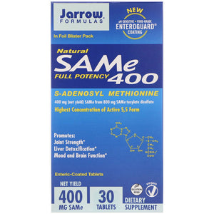 Jarrow Formulas, Natural SAM-e (S-Adenosyl-L-Methionine) 400, 400 mg, 30 Enteric-Coated Tablets