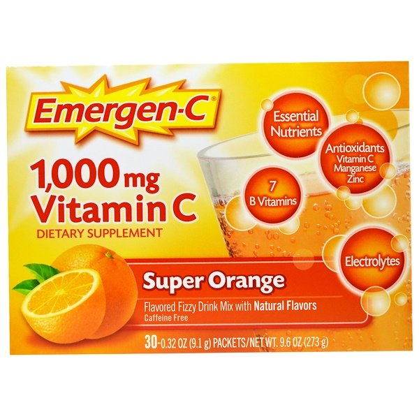 Emergen-C, 1,000 mg Vitamin C, Super Orange, 30 Packets, 0.32 oz (9.1 g) Each